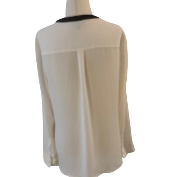 Express Portofino Blouse Medium White Black Trim Zip Front Long Sleeve Top - Picture 6 of 8